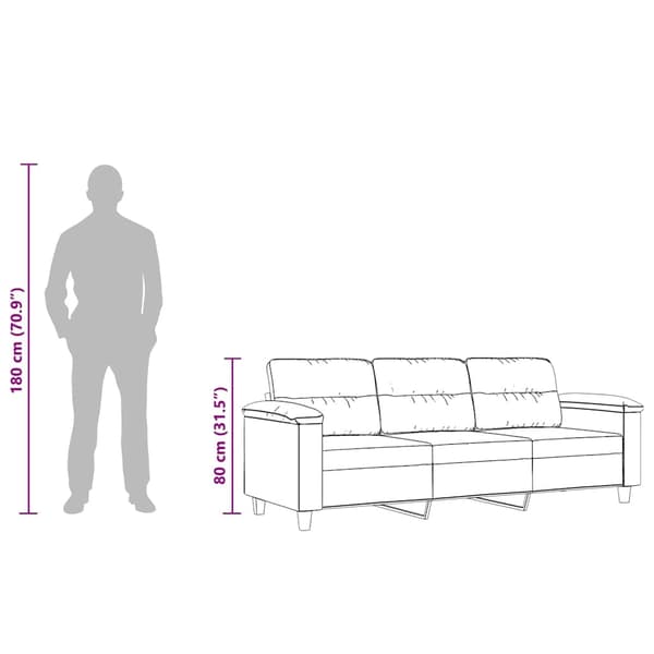 3-sitssoffa Ljusgrå 180 cm mikrofibertyg