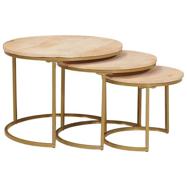Nesting Kaffe Bord 3 pcs Brun Massivt Mangoträ och stål