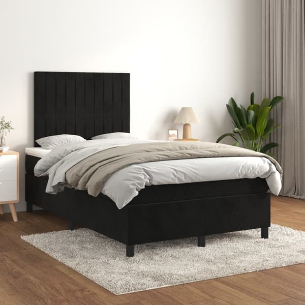 Ramsäng med madrass svart 120x190 cm sammet