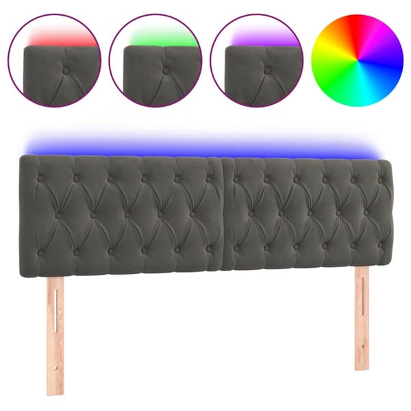 Sänggavel LED mörkgrå 144x7x78/88 cm sammet