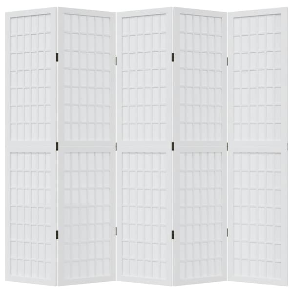 Rumsavdelare 5 paneler vit massivt kejsarträ