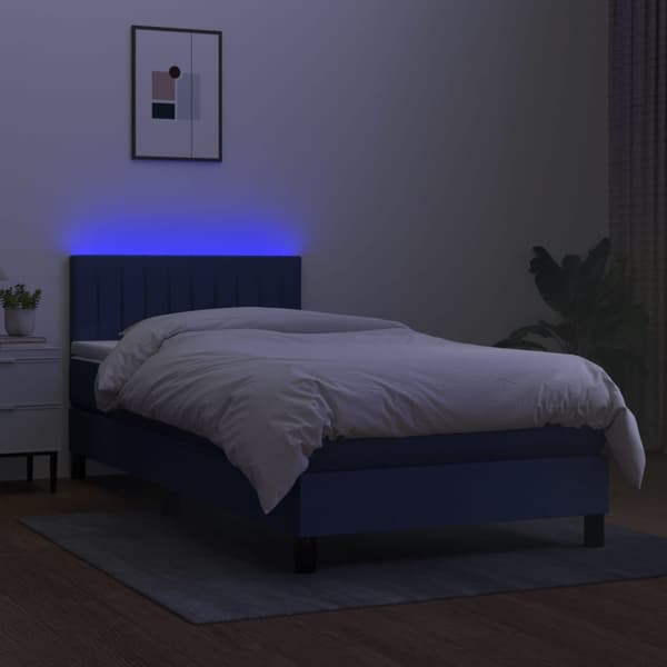 Ramsäng med madrass & LED blå 80x200 cm tyg