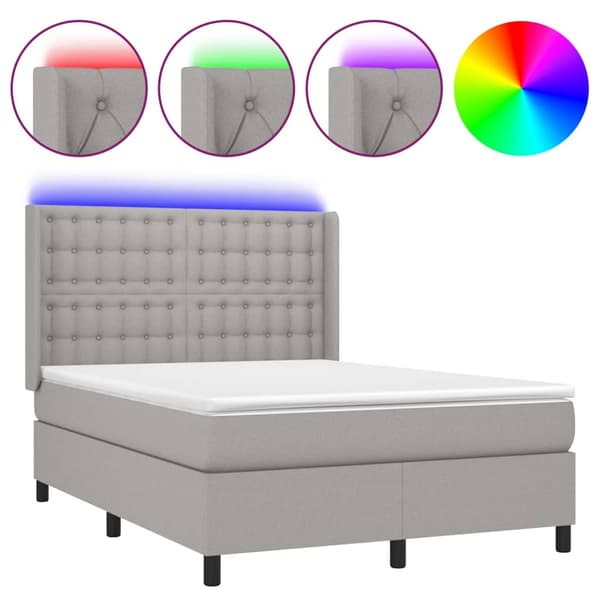 Ramsäng med madrass & LED ljusgrå 140x190 cm tyg