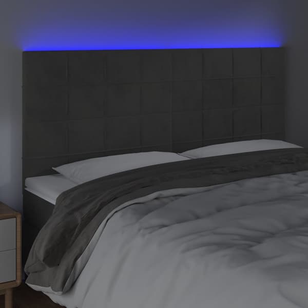 Sänggavel LED mörkgrå 160x5x118/128 cm sammet