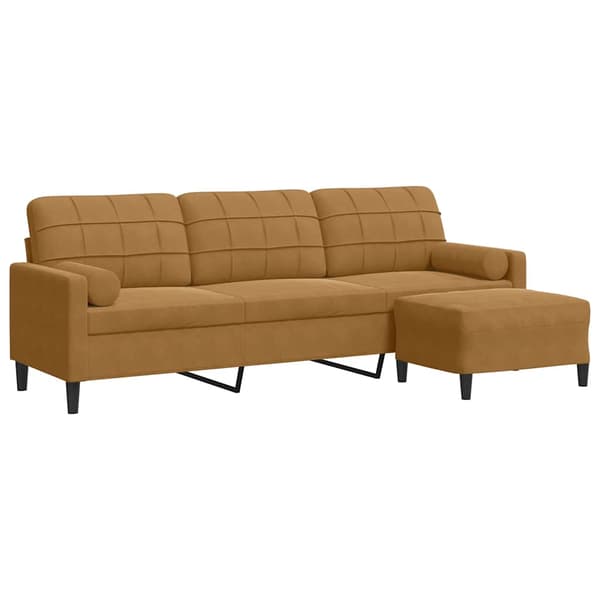 3-sitssoffa med fotpall brun 210 cm sammet