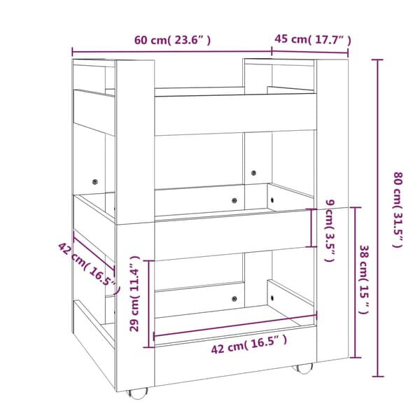 Köksvagn vit 60x45x80 cm konstruerat trä