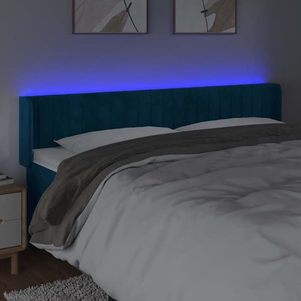 Sänggavel LED mörkblå 163x16x78/88 cm sammet