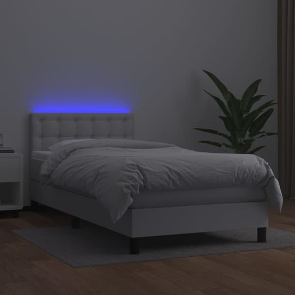 Ramsäng med madrass & LED vit 90x190 cm konstläder