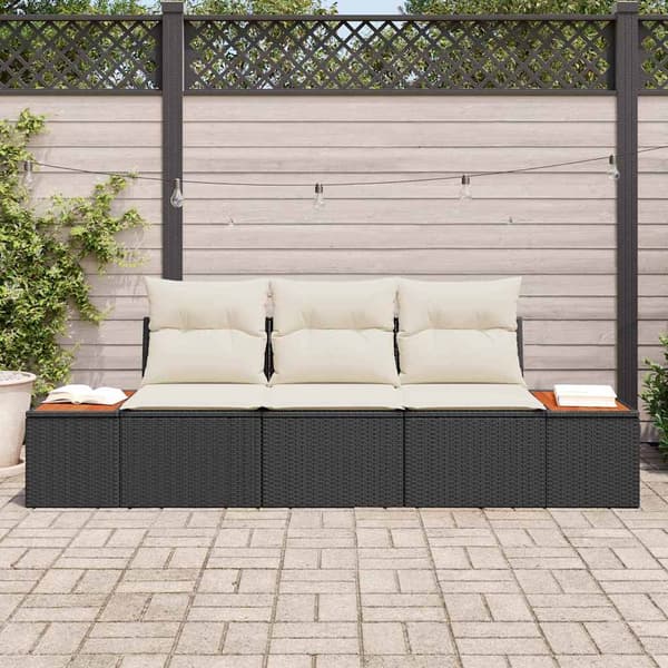Trädgårdsoffset med kudde 3 pcs Svart konstrotting