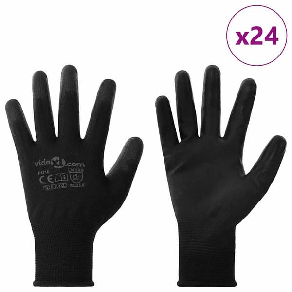 Arbetshandskar 24 pcs Svart 10 / xl Polyester