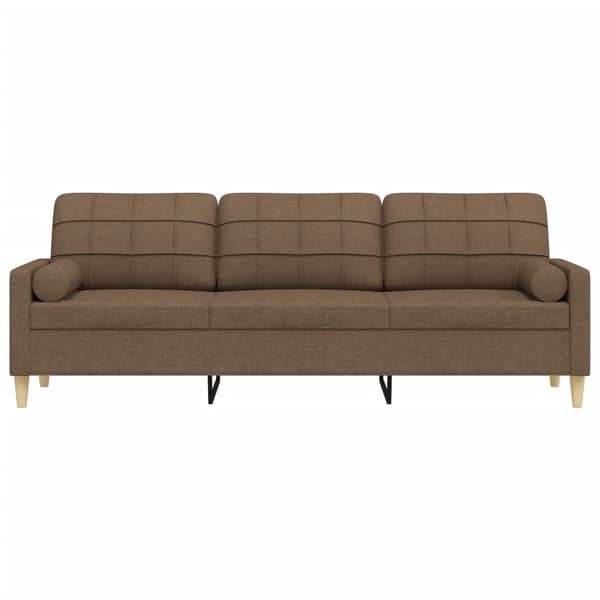 3-sitssoffa med prydnadskuddar brun 210 cm tyg