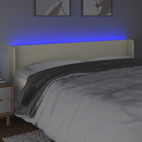 Sänggavel LED gräddvit 183x16x78/88 cm konstläder