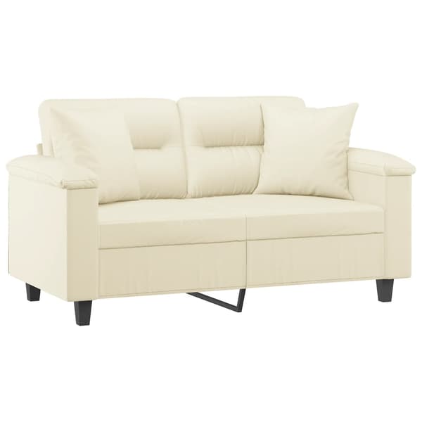 2-sits soffa med prydnadskuddar gräddvit 120 cm konstläder