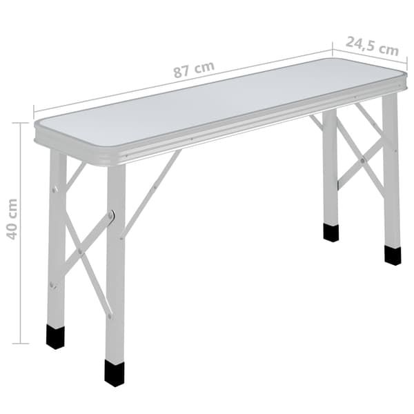 Hopfällbart campingbord med 2 bänkar aluminium vit