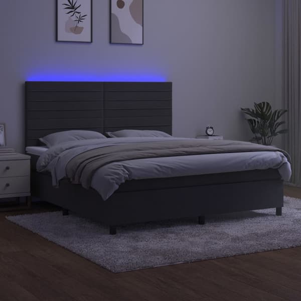 Ramsäng med madrass & LED mörkgrå 180x200 cm sammet