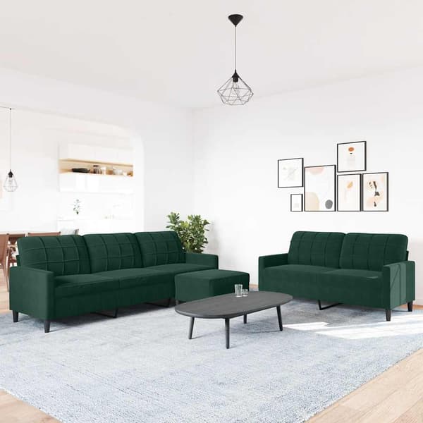 Soffgrupp med dynor 3 delar mörkgrön sammet