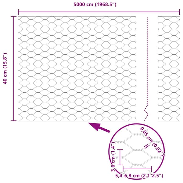Hexagonstängsel Silver 0,4 x 50 m Galvaniserat stål