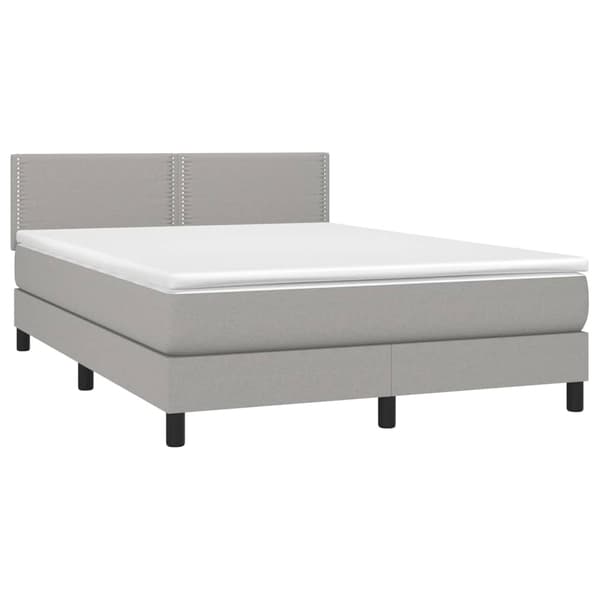 Ramsäng med madrass & LED ljusgrå 140x190 cm tyg