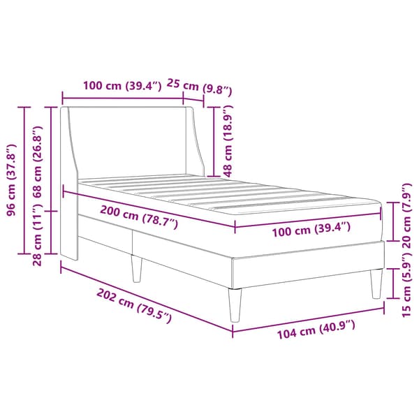 Sängram med madrass Ljusgrå 100 x 200 cm Polyester