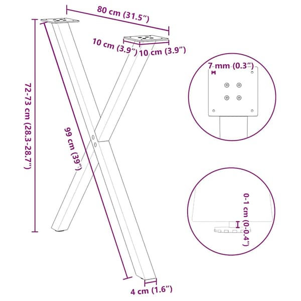 Matbordsben X-formade 2 st antracit 80x(72-73) cm stål