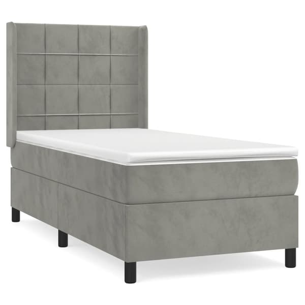 Ramsäng med madrass ljusgrå 90x190 cm sammet