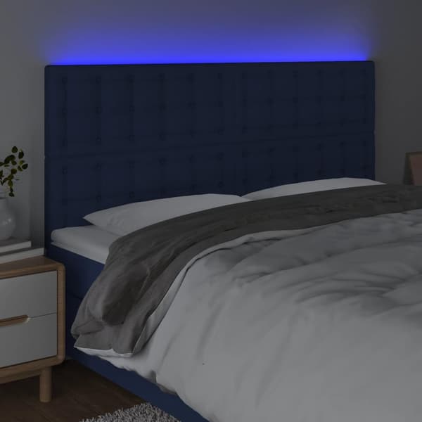 Sänggavel LED blå 160x5x118/128 cm tyg