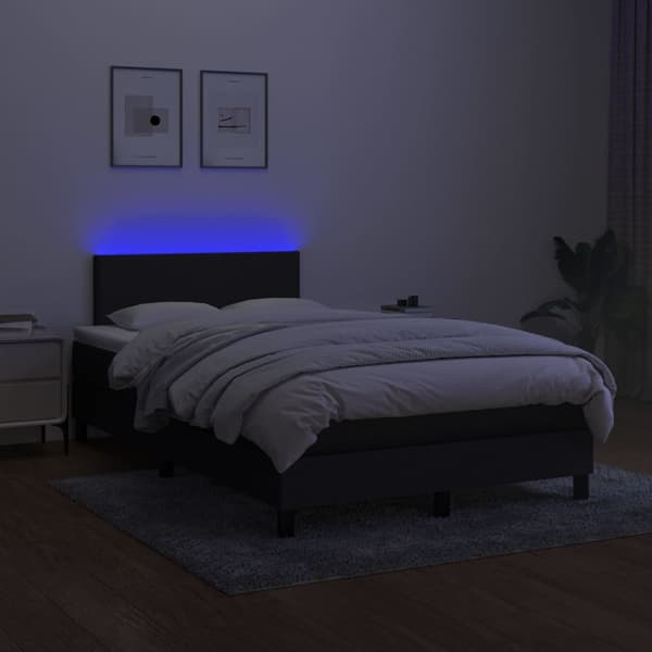 Ramsäng med madrass & LED svart 120x200 cm tyg