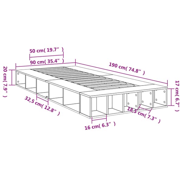 Sängram vit 90x190 cm konstruerat trä
