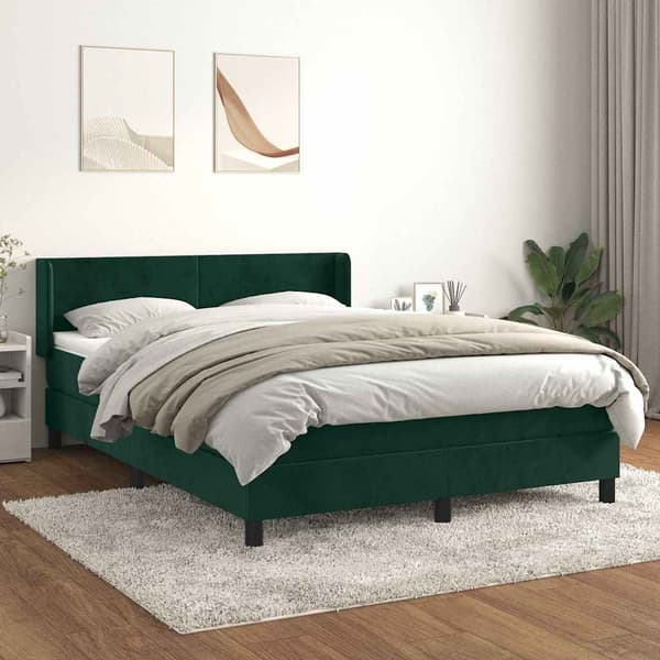 Ramsäng med madrass mörkgrön 140x190 cm sammet
