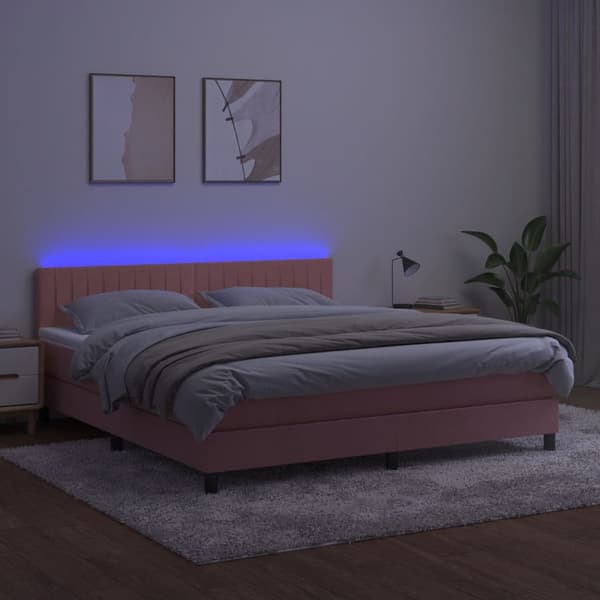 Ramsäng med madrass & LED rosa 160x200 cm sammet