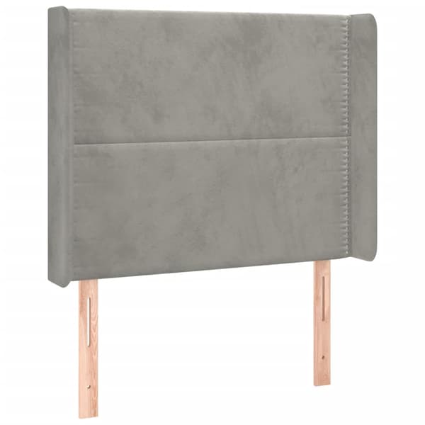 Sänggavel LED ljusgrå 103x16x118/128 cm sammet