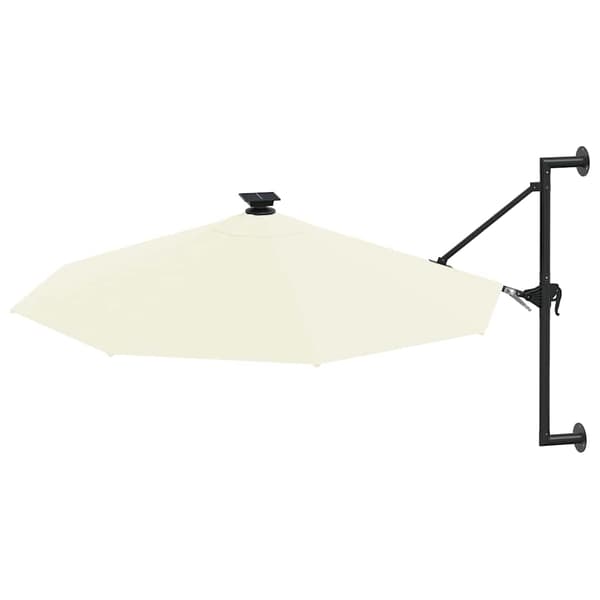 Väggmonterat trädgårdsparasoll med LEDs 300 cm sand