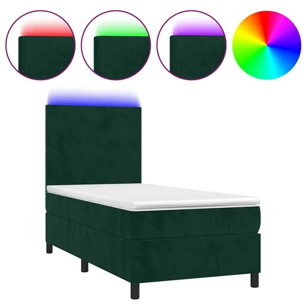 Ramsäng med madrass & LED mörkgrön 100x200 cm sammet