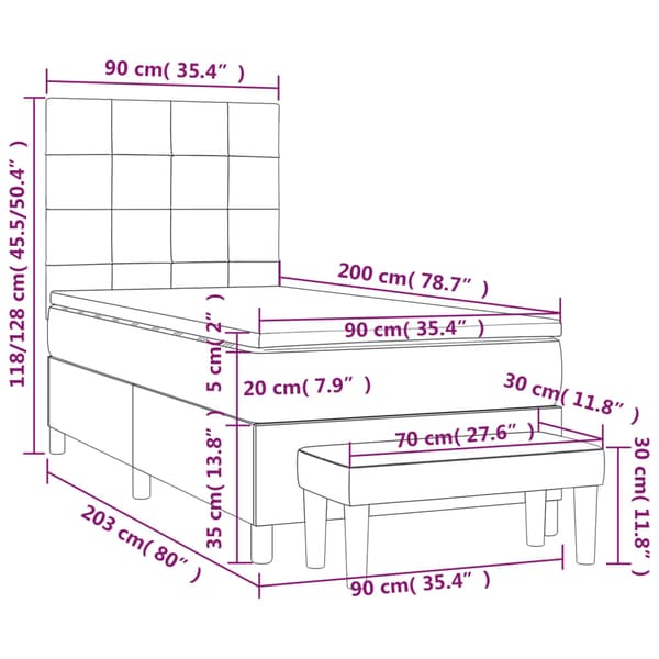 Ramsäng med madrass ljusgrå 90x200 cm sammet