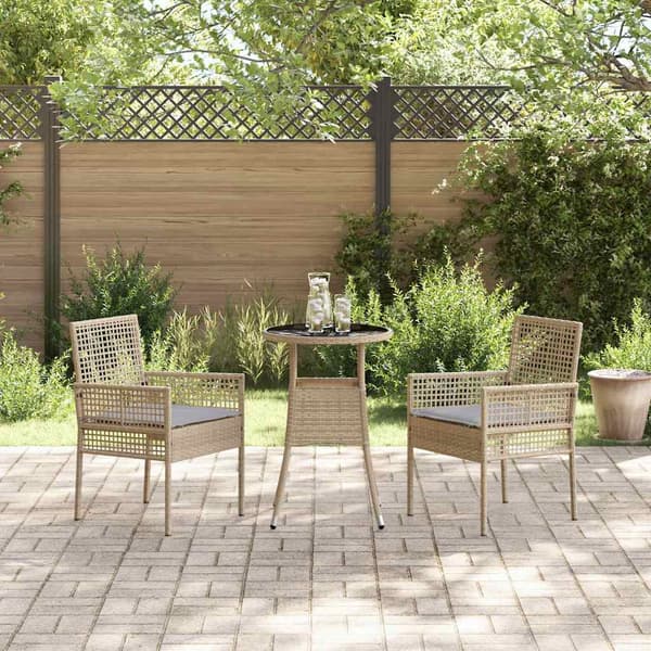Trädgårdsmöbelset 3 pcs Beige konstrotting