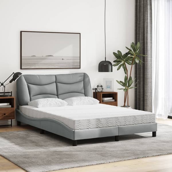 Bed with Mattress "Hvar" Light Grey 140x190 cm Fabric