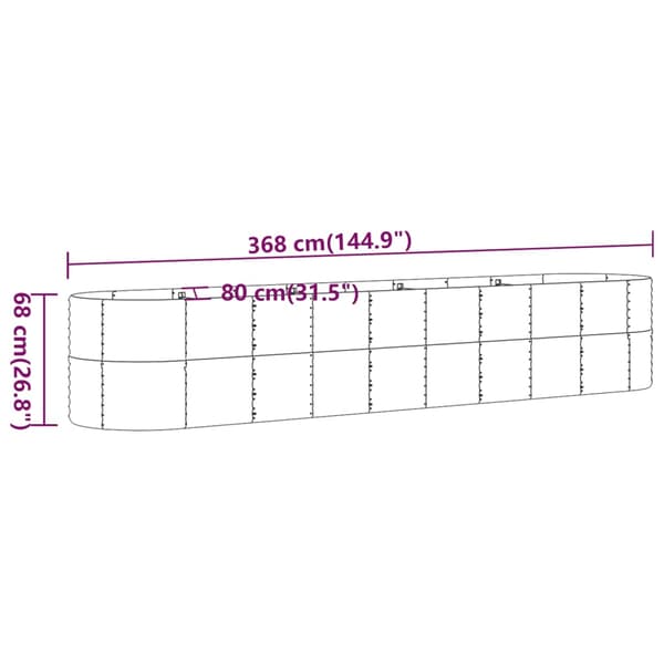 Odlingslåda galvaniserat stål 368x80x68 cm grå