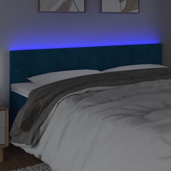 Sänggavel LED mörkblå 160x5x78/88 cm sammet