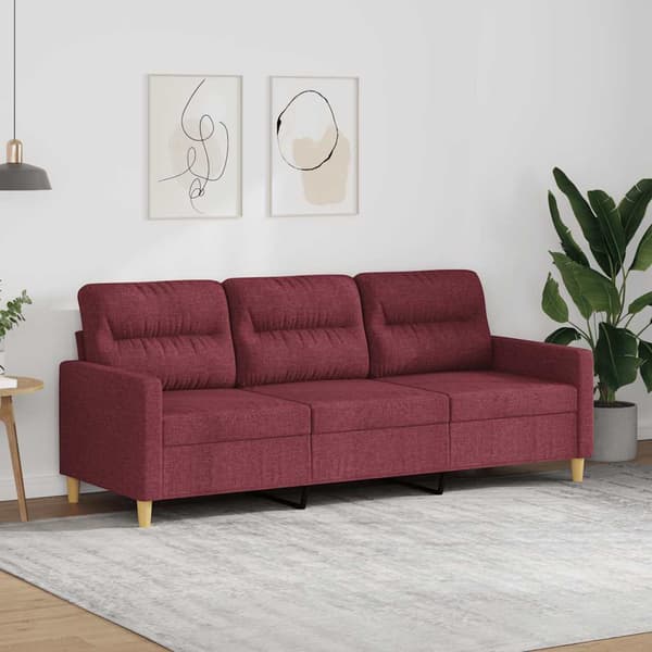 3-sitssoffa vinröd 180 cm tyg