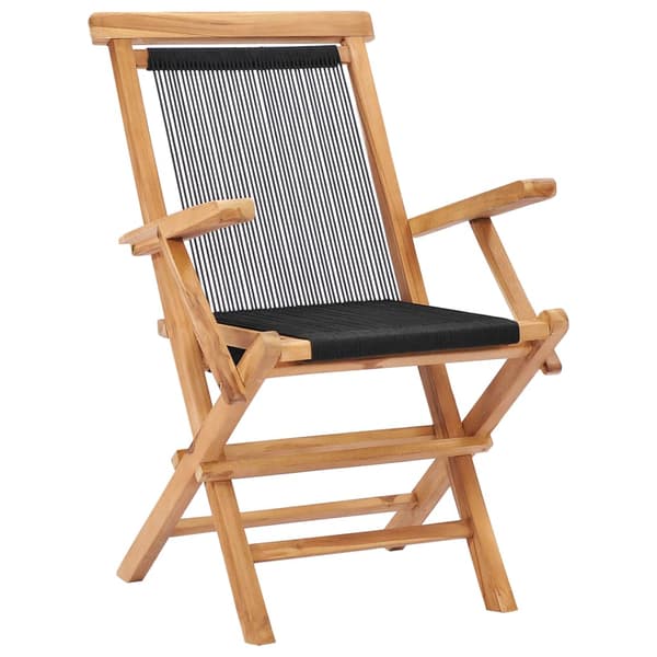 Hopfällbara trädgårdsstolar 2 st massiv teak och rep