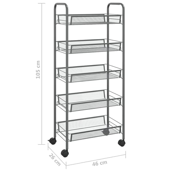Rullvagn 5 våningar grå 46x26x105 cm järn