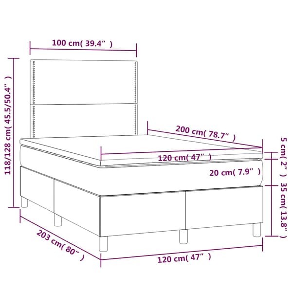 Ramsäng med madrass & LED mörkblå 120x200 cm sammet