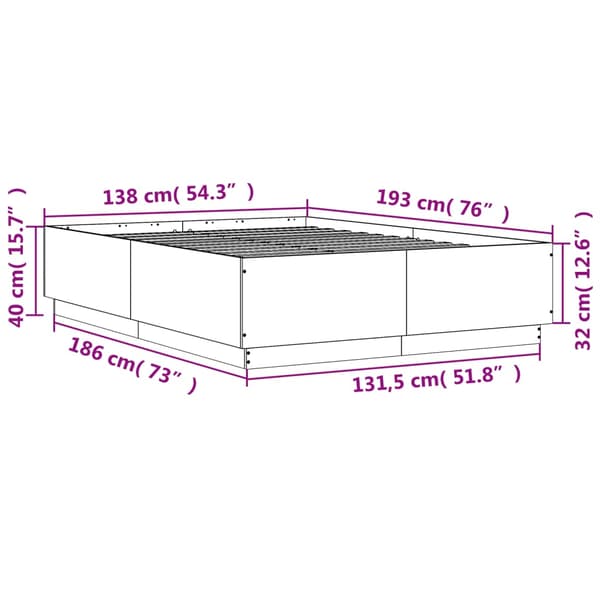 Sängram rökfärgad ek 135x190 cm konstruerat trä