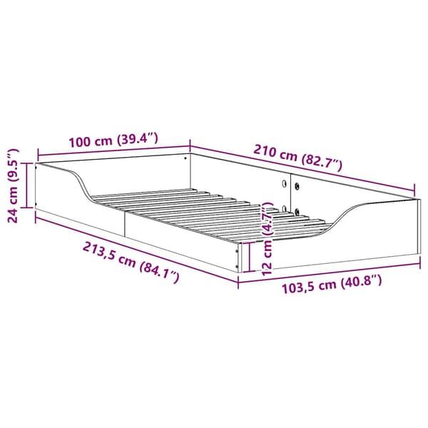 Sängram Vaxbrun 100 x 210 cm Massiv furu