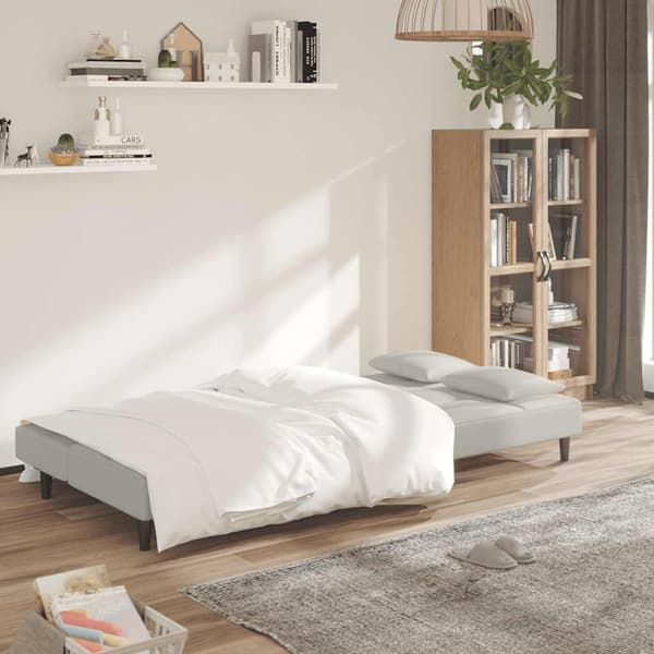 Bäddsoffa 2-sits med två kuddar gräddvit sammet