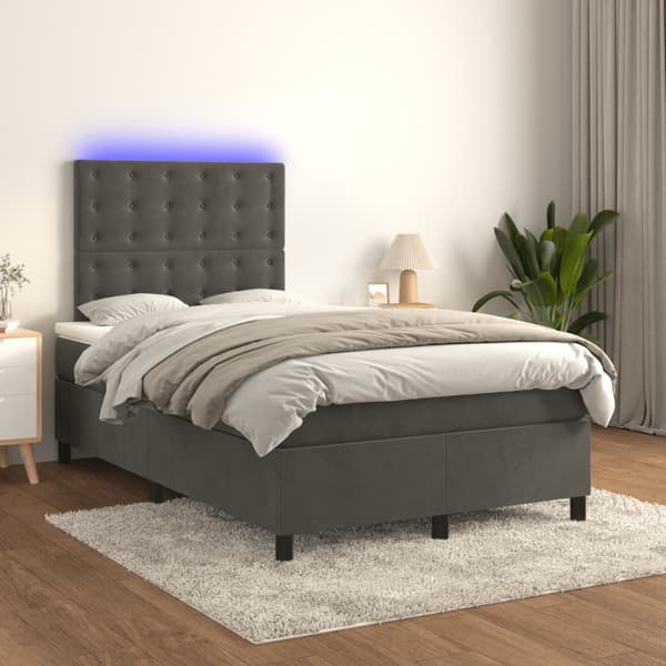 Ramsäng med madrass & LED mörkgrå 120x190 cm sammet