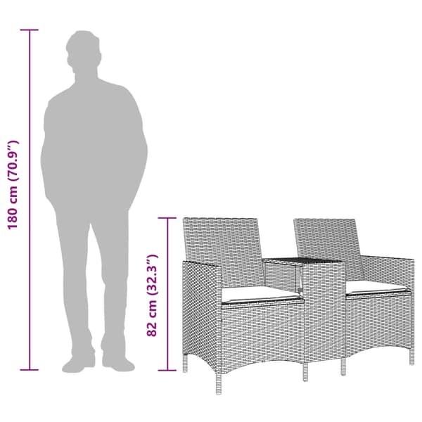 Trädgårdssoffa 2-sits med bord och dynor konstrotting grå