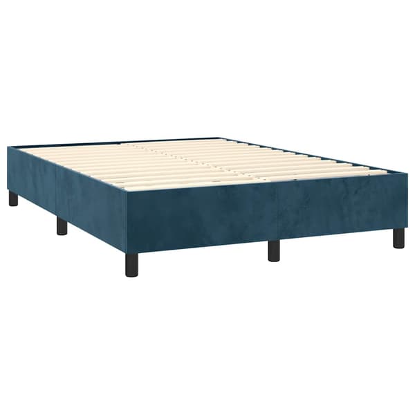 Ramsäng med madrass & LED mörkblå 140x190 cm sammet