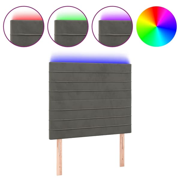Sänggavel LED mörkgrå 80x5x118/128 cm sammet