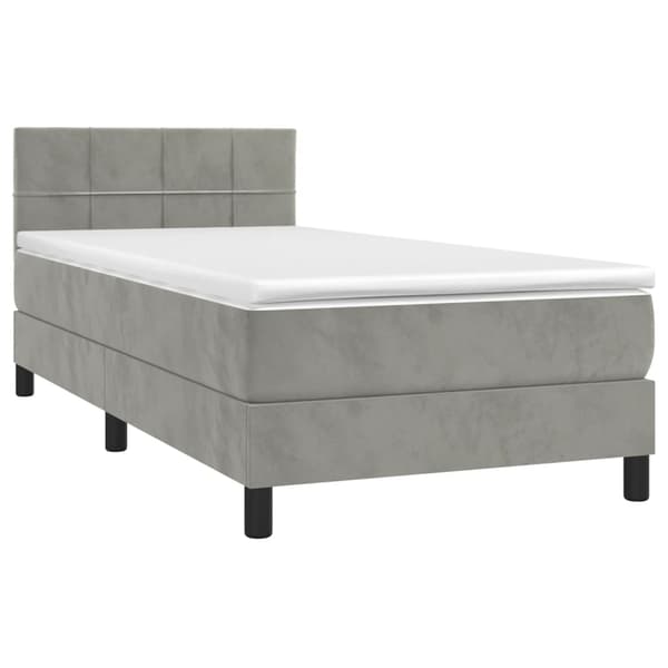 Ramsäng med madrass ljusgrå 90x190 cm sammet
